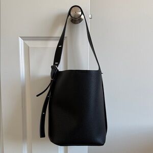 Black Leather Shoulder Bucket Bag